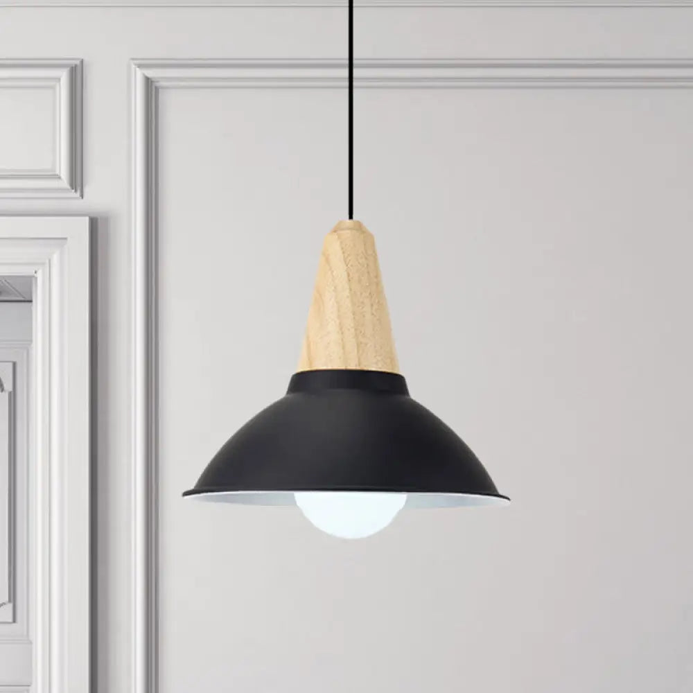 Contemporary Metal And Wood Hanging Pendant Ceiling Light In Black / G