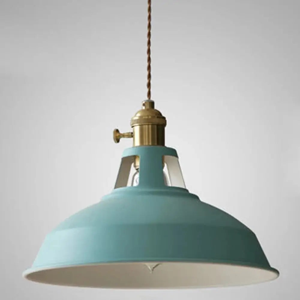 Contemporary Metal Barn Pendant Light Fixture For Restaurants Blue