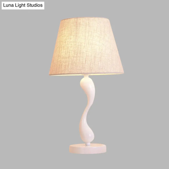 Contemporary Metal Bedside Lamp With Waving Nightstand Light Flaxen Fabric Shade And 1 Bulb