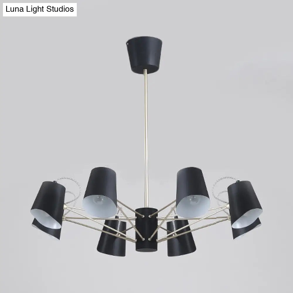 Contemporary Metal Black Chandelier Pendant Light - 3/6/8 Lights Bucket Fixture For Living Room