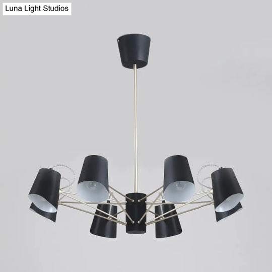 Contemporary Metal Black Chandelier Pendant Light - 3/6/8 Lights Bucket Fixture For Living Room