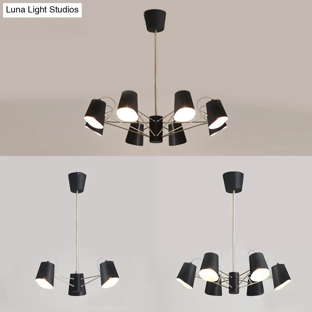 Contemporary Metal Black Chandelier Pendant Light - 3/6/8 Lights Bucket Fixture For Living Room