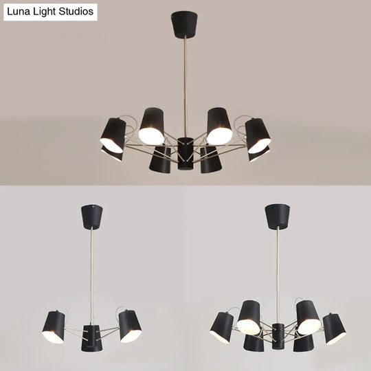 Contemporary Metal Black Chandelier Pendant Light - 3/6/8 Lights Bucket Fixture For Living Room