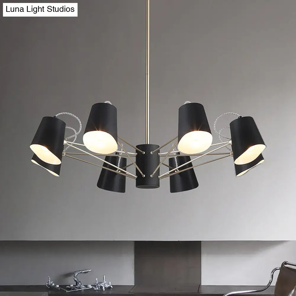 Contemporary Metal Black Chandelier Pendant Light - 3/6/8 Lights Bucket Fixture For Living Room