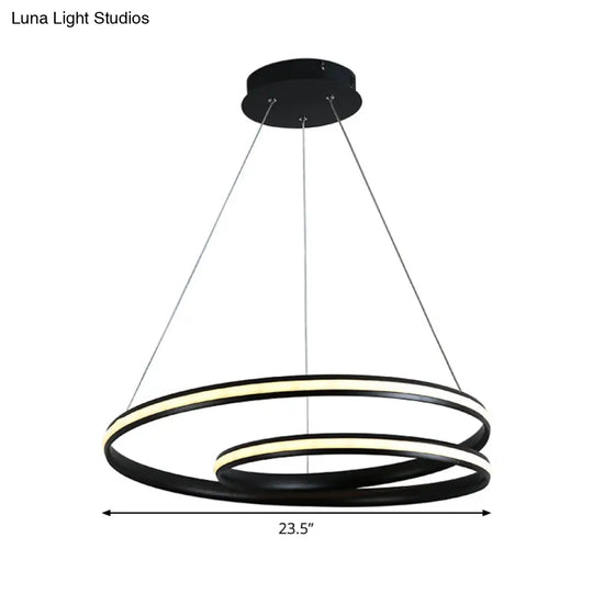 Contemporary Metal Black Led Chandelier Light - Seamless Curve Design Multiple Sizes (18/23.5/30)