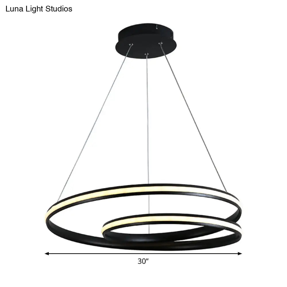 Contemporary Metal Black Led Chandelier Light - Seamless Curve Design Multiple Sizes (18/23.5/30)