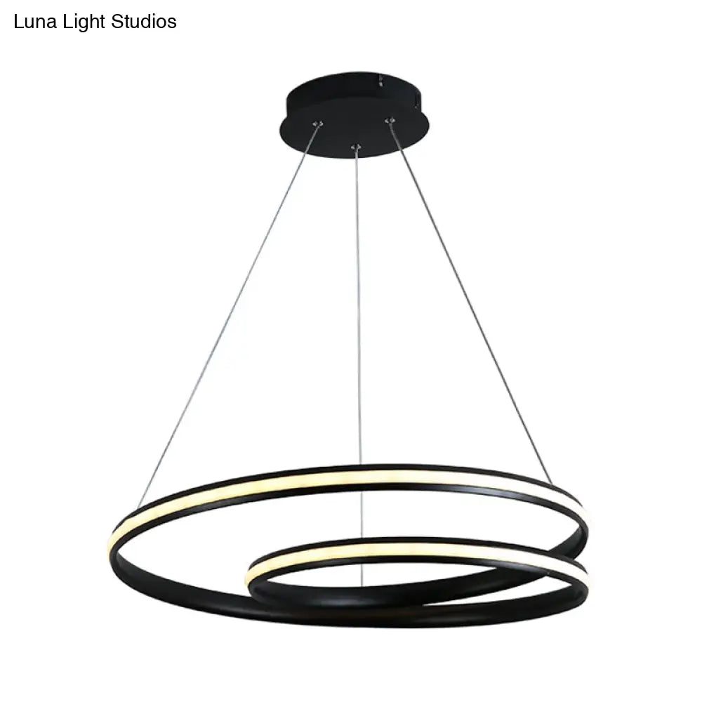 Contemporary Metal Black Led Chandelier Light - Seamless Curve Design Multiple Sizes (18/23.5/30)