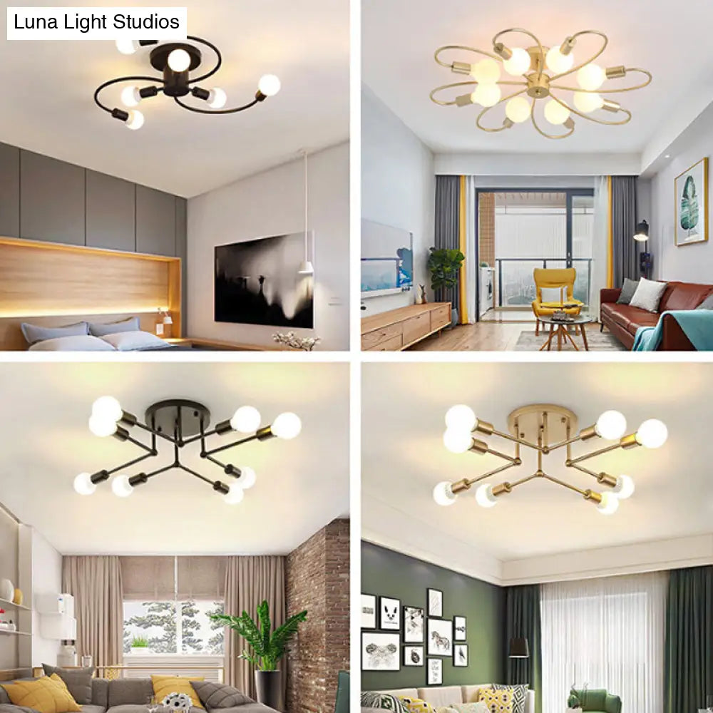 Contemporary Metal Branching Chandelier Stylish Semi Flush Ceiling Light For Living Room