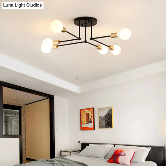 Contemporary Metal Branching Chandelier Stylish Semi Flush Ceiling Light For Living Room 6 / Black