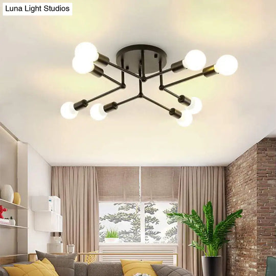 Contemporary Metal Branching Chandelier Stylish Semi Flush Ceiling Light For Living Room 8 / Black