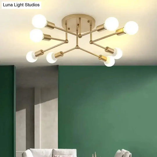 Contemporary Metal Branching Chandelier – Stylish Semi Flush Ceiling Light For Living Room