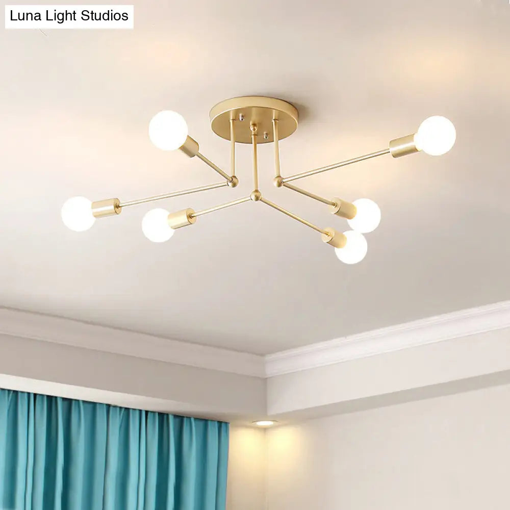Contemporary Metal Branching Chandelier Stylish Semi Flush Ceiling Light For Living Room 6 / Gold