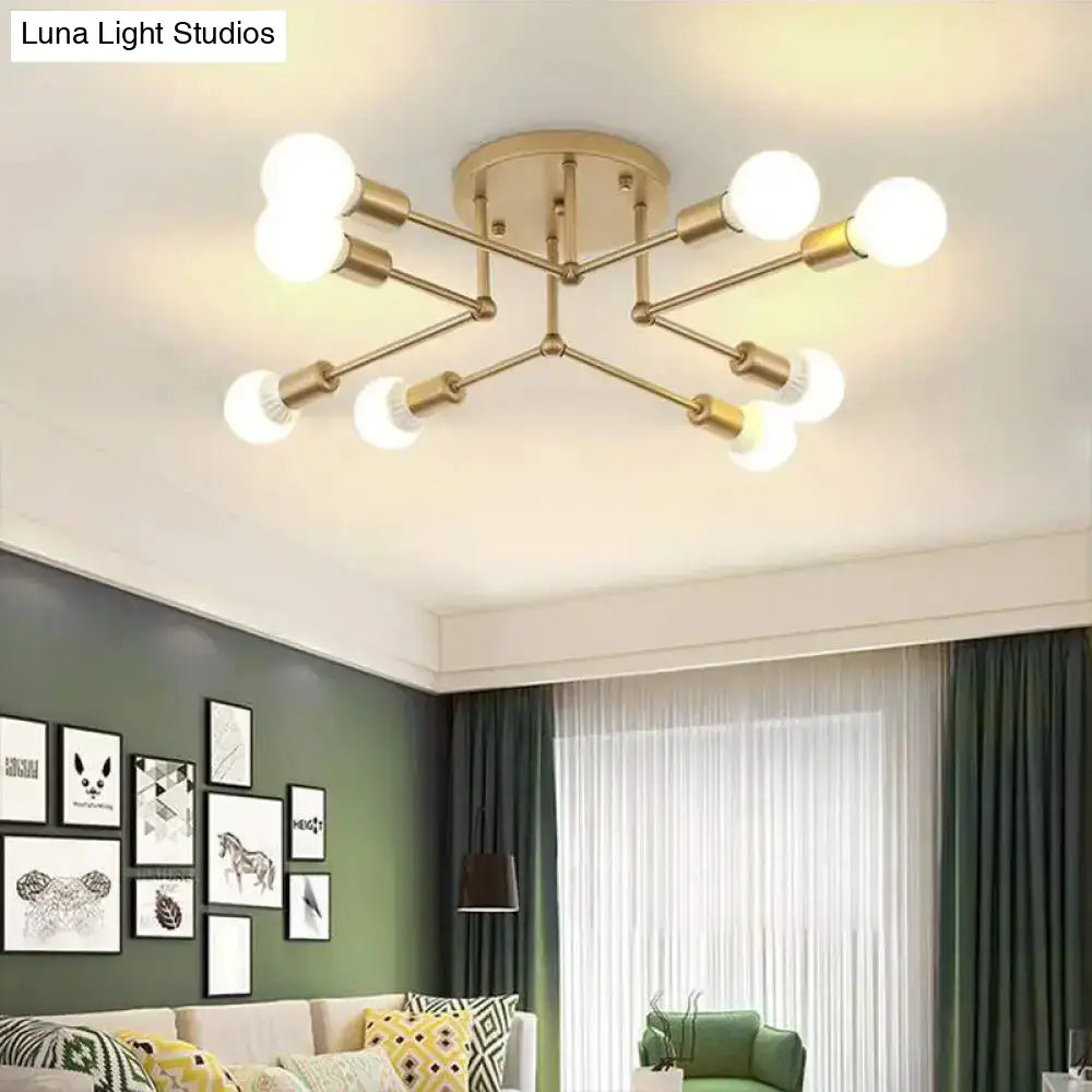 Contemporary Metal Branching Chandelier – Stylish Semi Flush Ceiling Light For Living Room