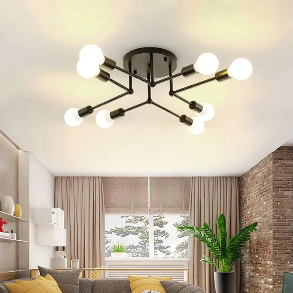 Contemporary Metal Branching Chandelier – Stylish Semi Flush Ceiling Light For Living Room 8 / Black