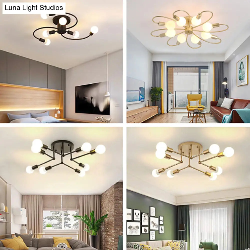 Contemporary Metal Branching Chandelier – Stylish Semi Flush Ceiling Light For Living Room