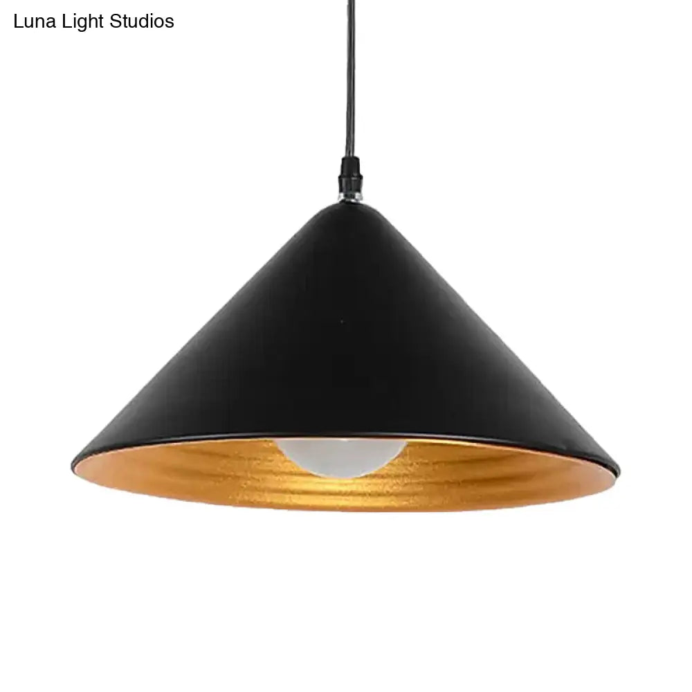 Modern Metal Ceiling Lamp With Gold Ripple Interior - Wide Cone Shade 12.5/16.5 Black Or White