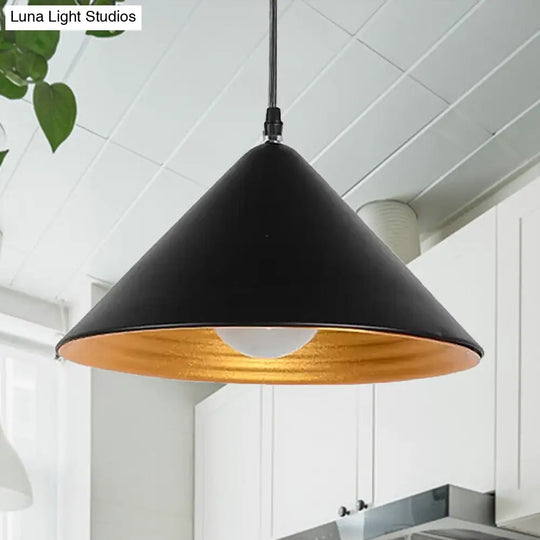 Modern Metal Ceiling Lamp With Gold Ripple Interior - Wide Cone Shade 12.5/16.5 Black Or White