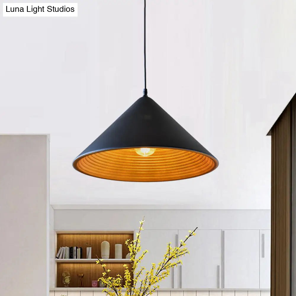 Modern Metal Ceiling Lamp With Gold Ripple Interior - Wide Cone Shade 12.5/16.5 Black Or White