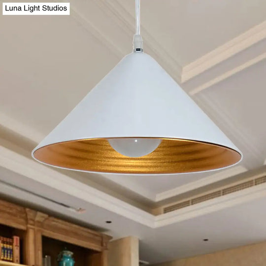 Modern Metal Ceiling Lamp With Gold Ripple Interior - Wide Cone Shade 12.5/16.5 Black Or White