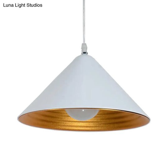 Modern Metal Ceiling Lamp With Gold Ripple Interior - Wide Cone Shade 12.5/16.5 Black Or White