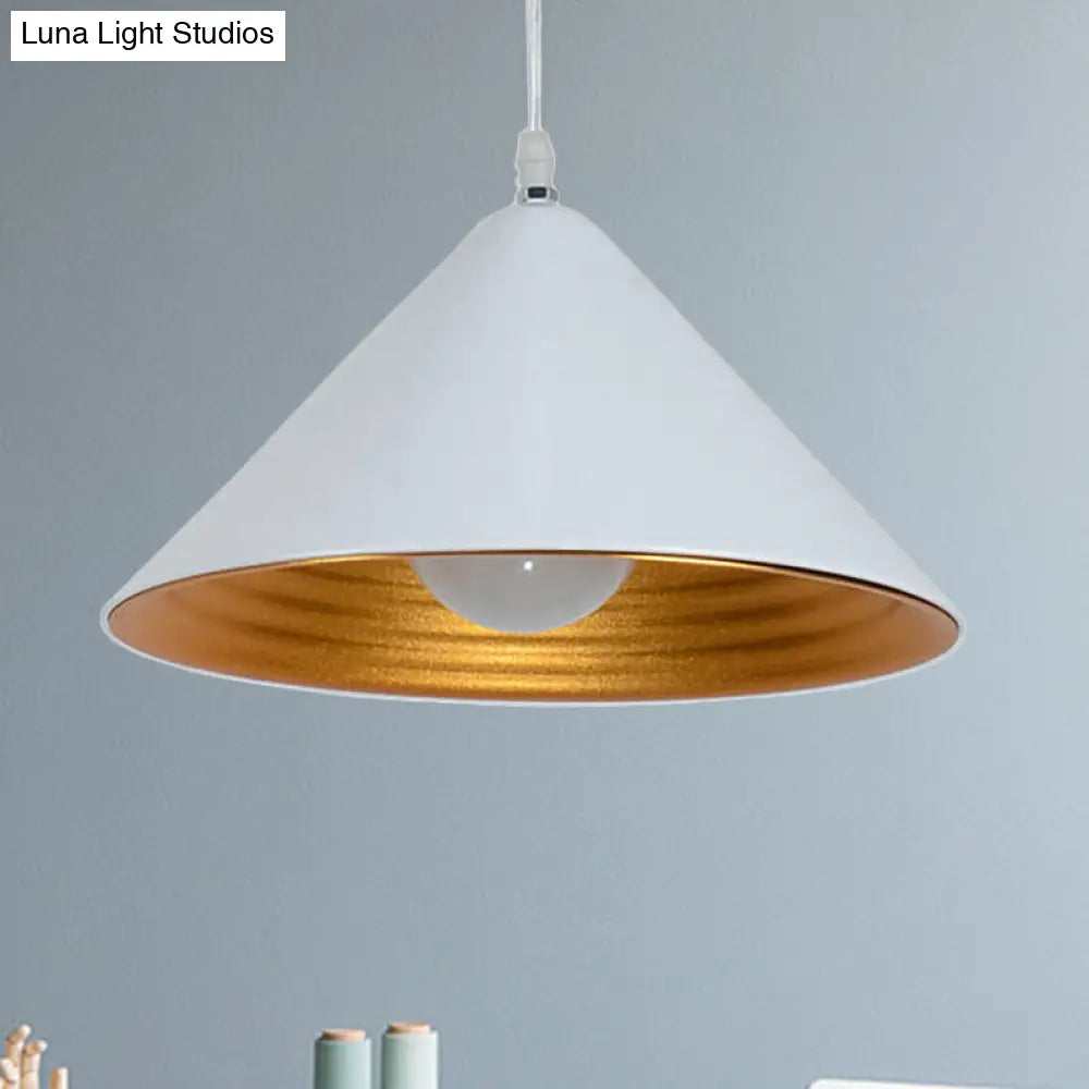 Modern Metal Ceiling Lamp With Gold Ripple Interior - Wide Cone Shade 12.5/16.5 Black Or White