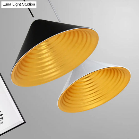 Modern Metal Ceiling Lamp With Gold Ripple Interior - Wide Cone Shade 12.5/16.5 Black Or White