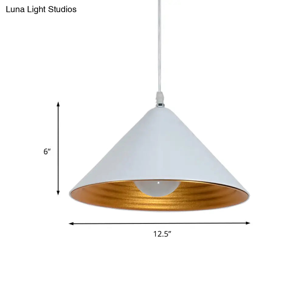 Modern Metal Ceiling Lamp With Gold Ripple Interior - Wide Cone Shade 12.5/16.5 Black Or White