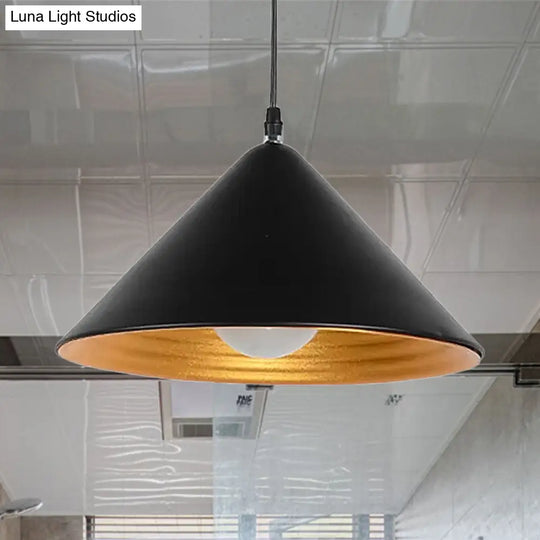 Modern Metal Ceiling Lamp With Gold Ripple Interior - Wide Cone Shade 12.5/16.5 Black Or White