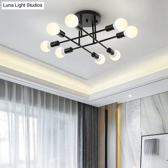 Contemporary Metal Ceiling Mount Light For Bookstore Living Rooms 8 / Black