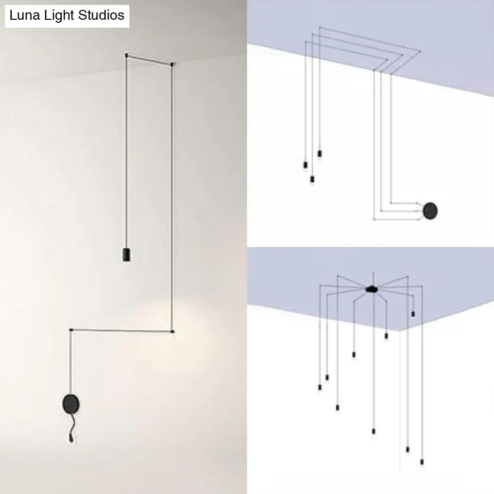 Contemporary Metal Ceiling Pendant Light Line Hanging 1/3/9 Black Design For Living Room