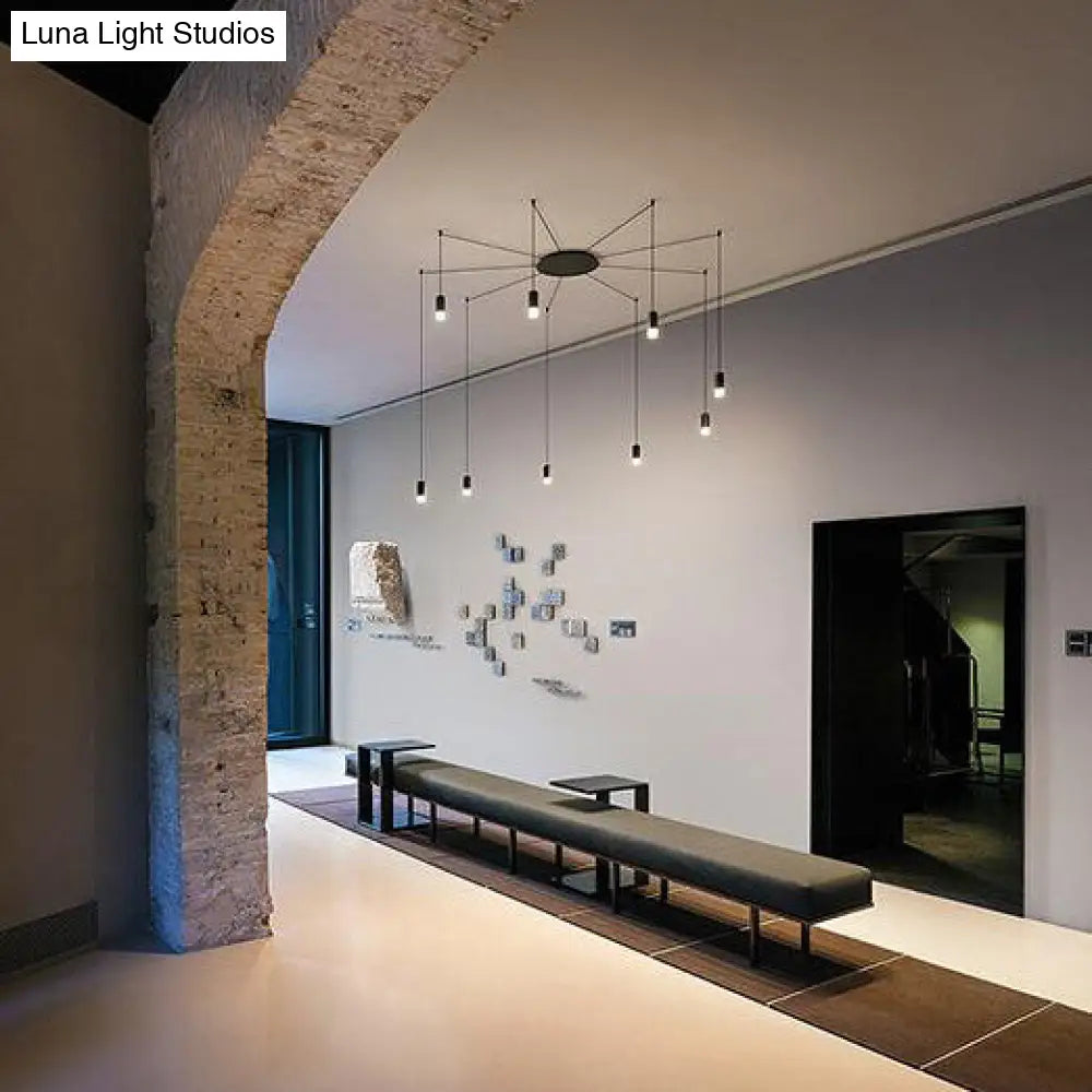 Contemporary Black Metal Ceiling Pendant Light With Line Hanging - Available In 1/3/9 Lights For