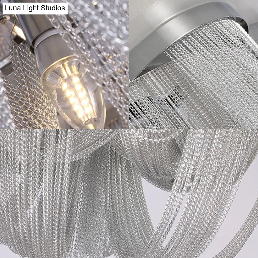 Contemporary Metal Chain Flush Mount Ceiling Light - Silver Finish (4 Lights)