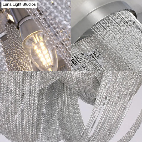 Contemporary Metal Chain Flush Mount Ceiling Light - Silver Finish (4 Lights)