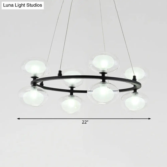 Contemporary Metal Chandelier Lamp - Black Led Pendant Light With Clear Glass Shade