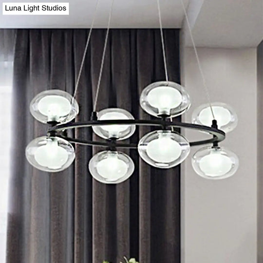 Contemporary Metal Chandelier Lamp - Black Led Pendant Light With Clear Glass Shade