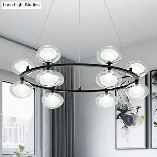 Contemporary Metal Chandelier Lamp - Black Led Pendant Light With Clear Glass Shade