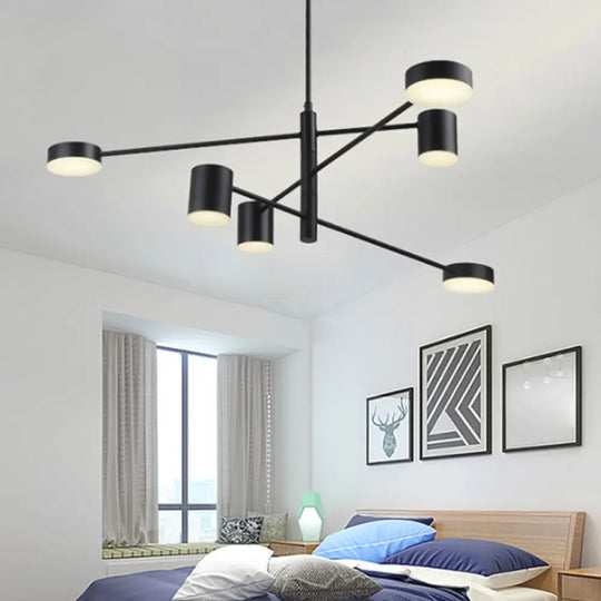 Contemporary Metal Chandelier Light Fixture - 3/4 Tiered 6/8 Lights Black/Gold Pendant For Bedroom