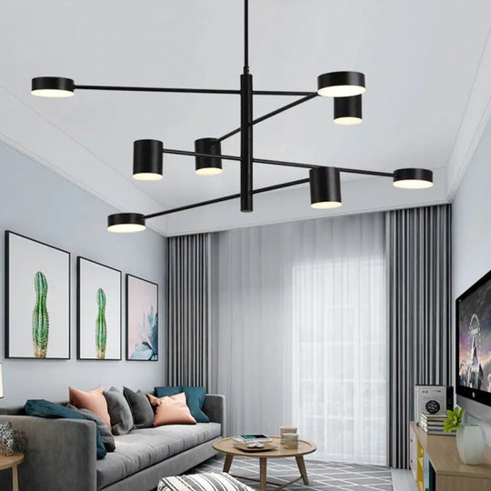 Contemporary Metal Chandelier Light Fixture - 3/4 Tiered 6/8 Lights Black/Gold Pendant For Bedroom