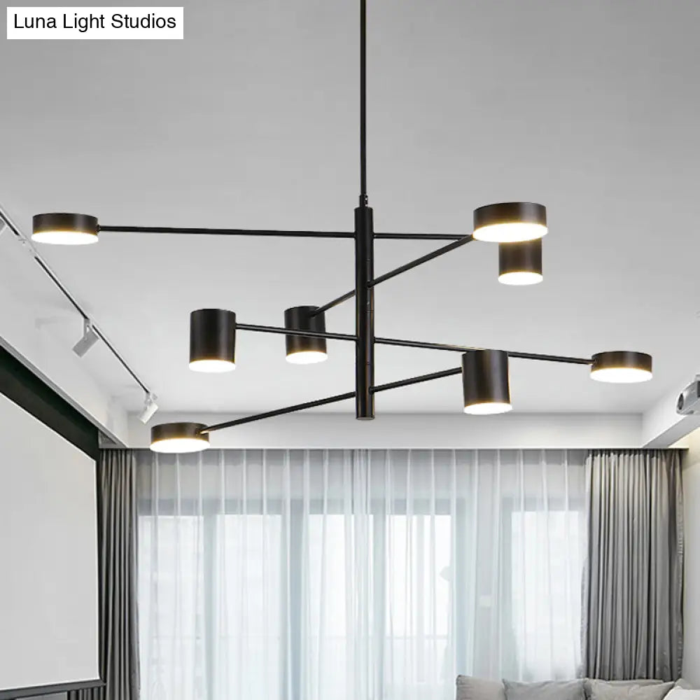 Contemporary Metal Chandelier Light Fixture - 3/4 Tiered 6/8 Lights Black/Gold Pendant For Bedroom