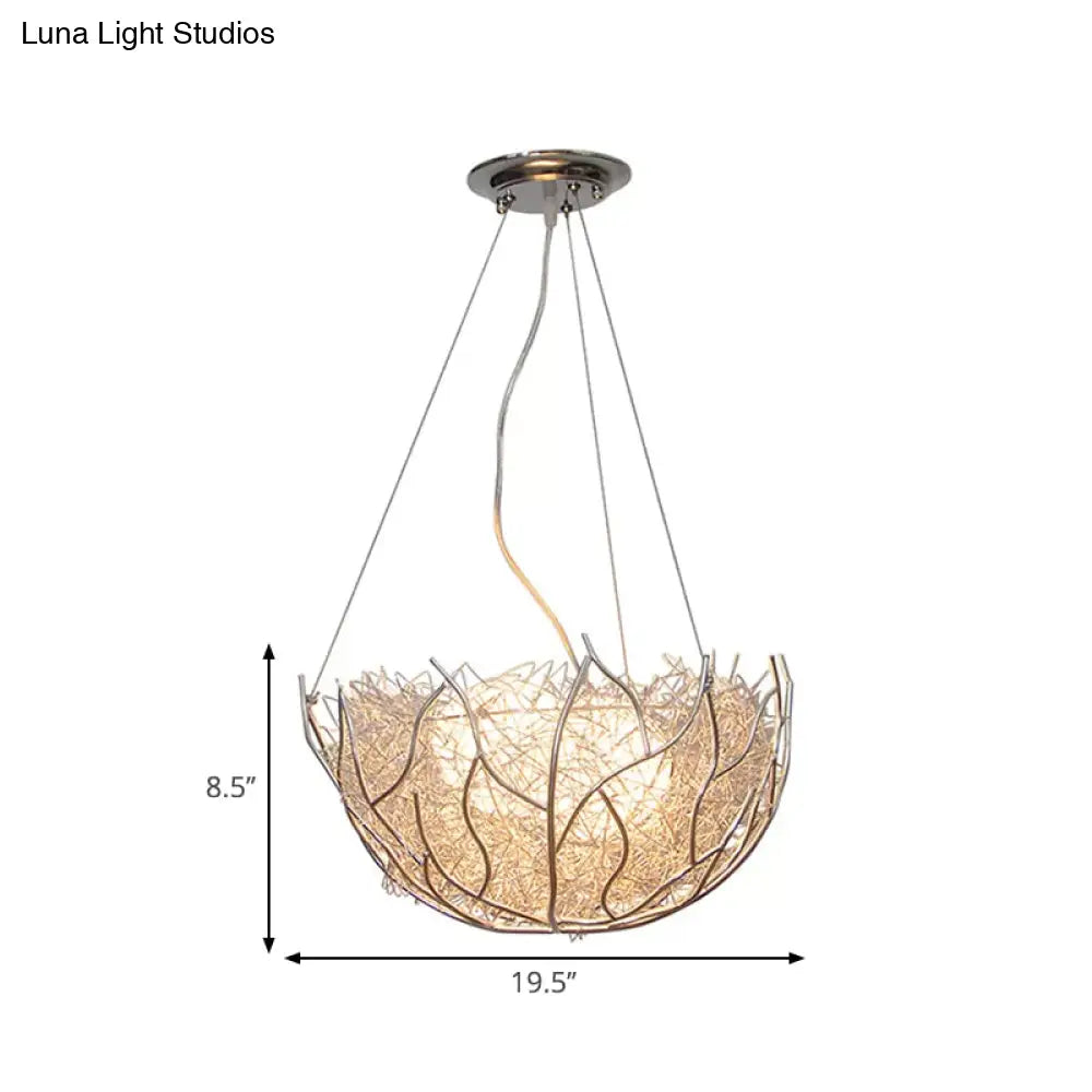 Contemporary Metal Chandelier Lighting With Glass Ball Shade - 2 Lights Silver Finish 16’/19.5’ Wide