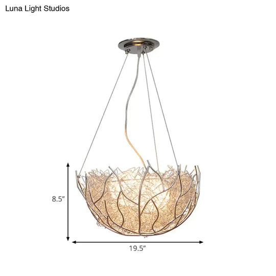 Contemporary Metal Chandelier Lighting With Glass Ball Shade - 2 Lights Silver Finish 16’/19.5’ Wide