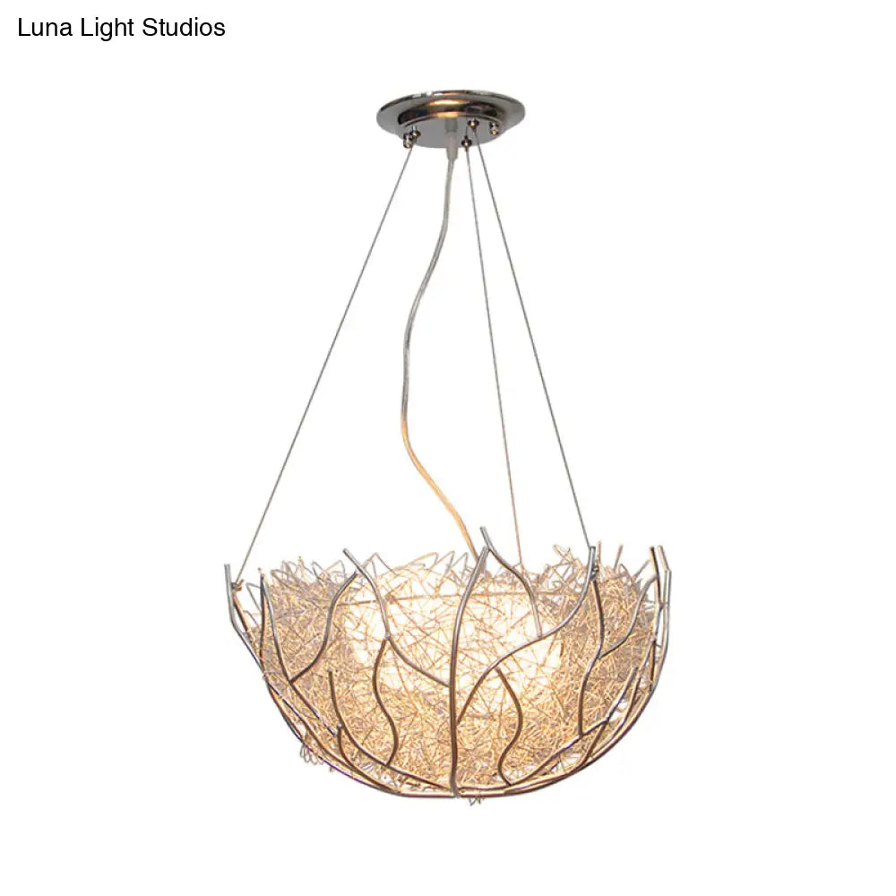 Contemporary Metal Chandelier Lighting With Glass Ball Shade - 2 Lights Silver Finish 16’/19.5’ Wide