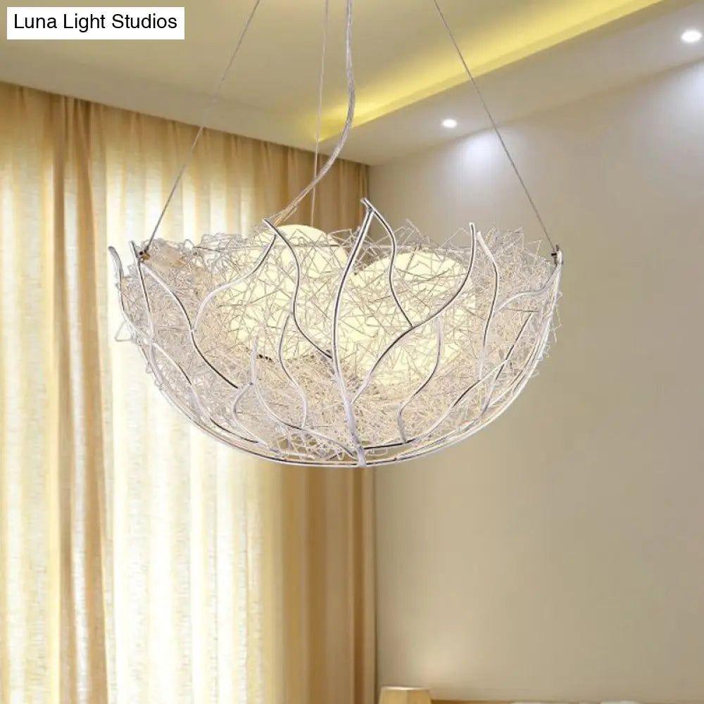 Contemporary Nest Metal Chandelier With 2 White Glass Ball Shade Lights - 16/19.5 Wide