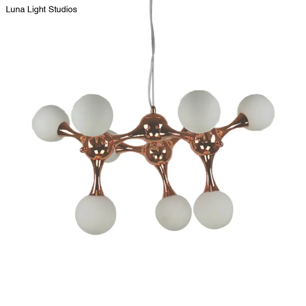 Contemporary Metal Chandelier With 9/15 Lights: Starburst Style Rose Gold Finish White Glass Bubble