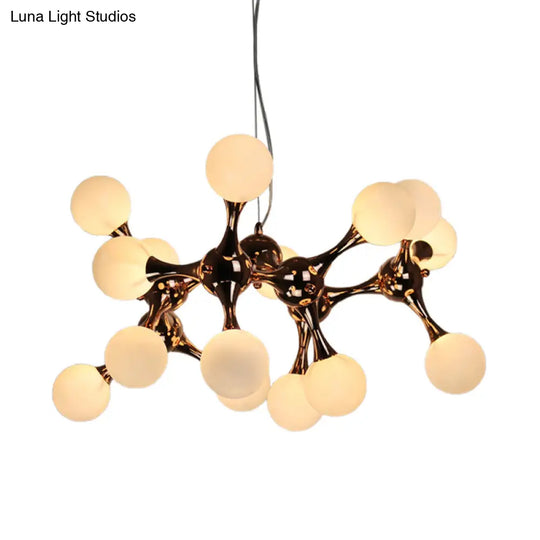 Contemporary Metal Chandelier With 9/15 Lights: Starburst Style Rose Gold Finish White Glass Bubble