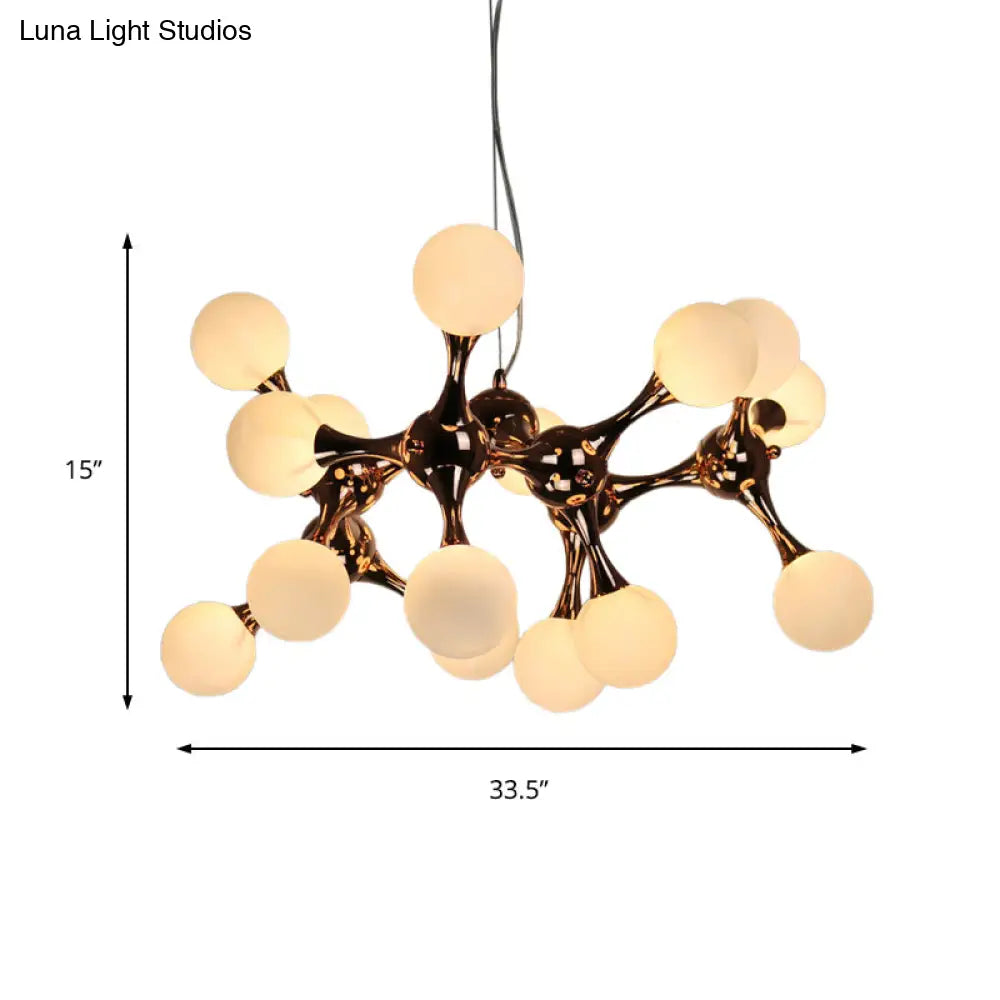 Contemporary Metal Chandelier With 9/15 Lights: Starburst Style Rose Gold Finish White Glass Bubble