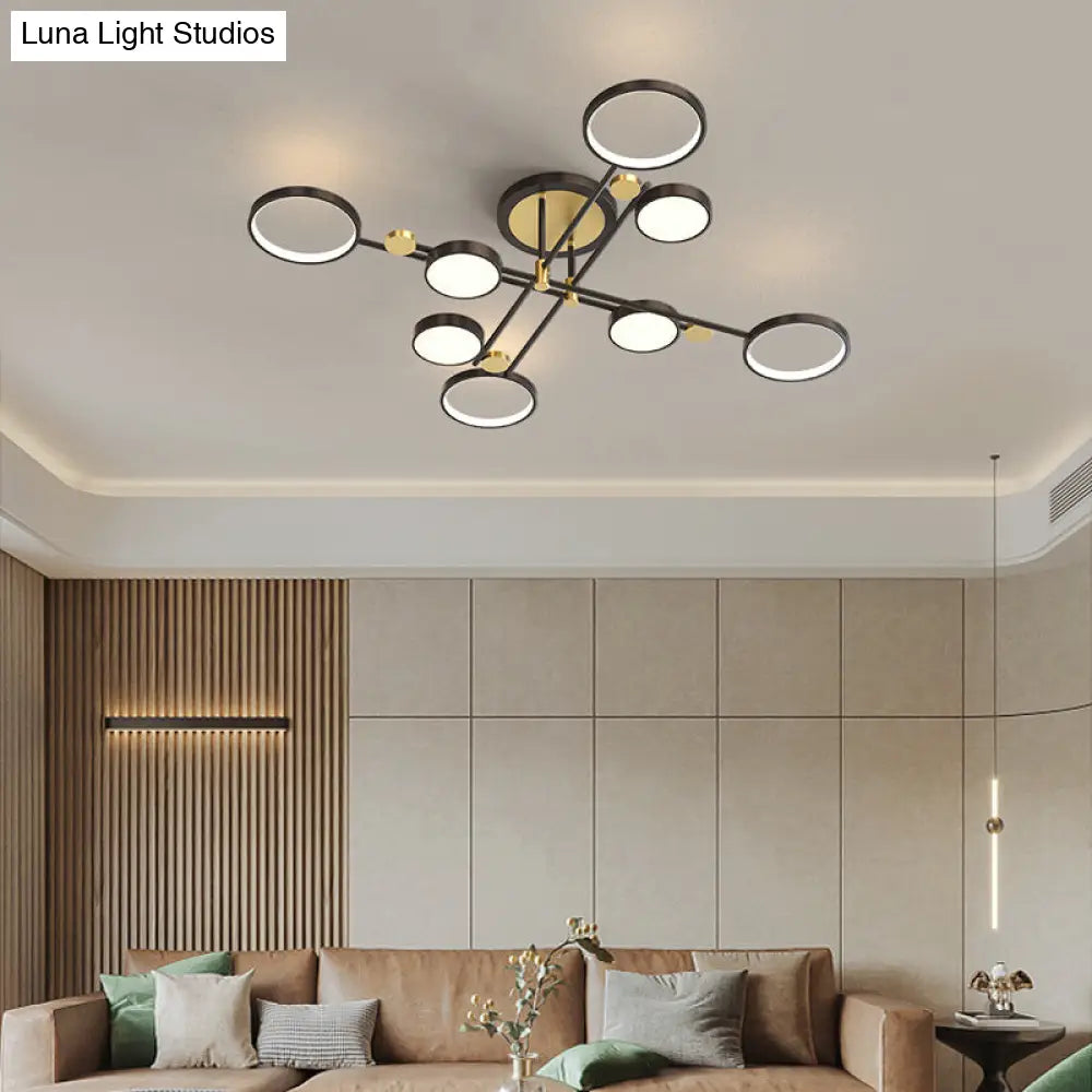 Contemporary Metal Circle Chandelier Light Fixtures For Living Room 8 / Black Third Gear