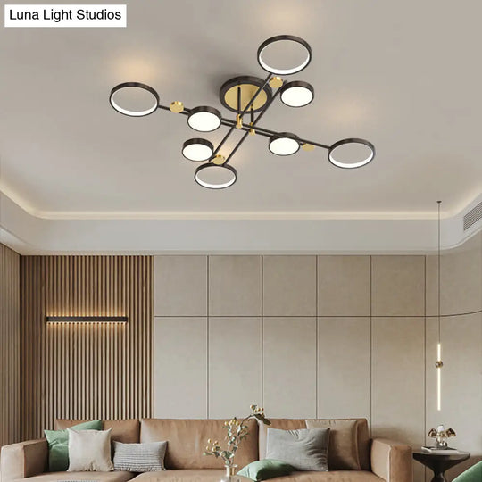 Contemporary Metal Circle Chandelier Light Fixtures For Living Room 8 / Black Third Gear