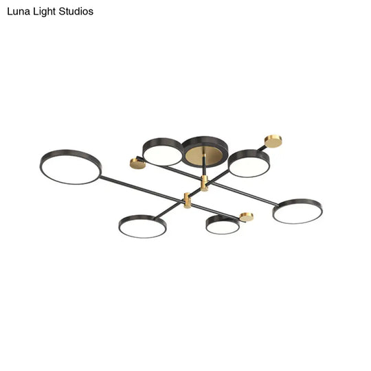 Contemporary Metal Circle Chandelier Light Fixtures For Living Room 6 / Black Remote Control