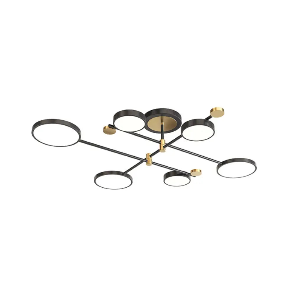 Contemporary Metal Circle Chandelier Light Fixtures For Living Room 6 / Black Remote Control